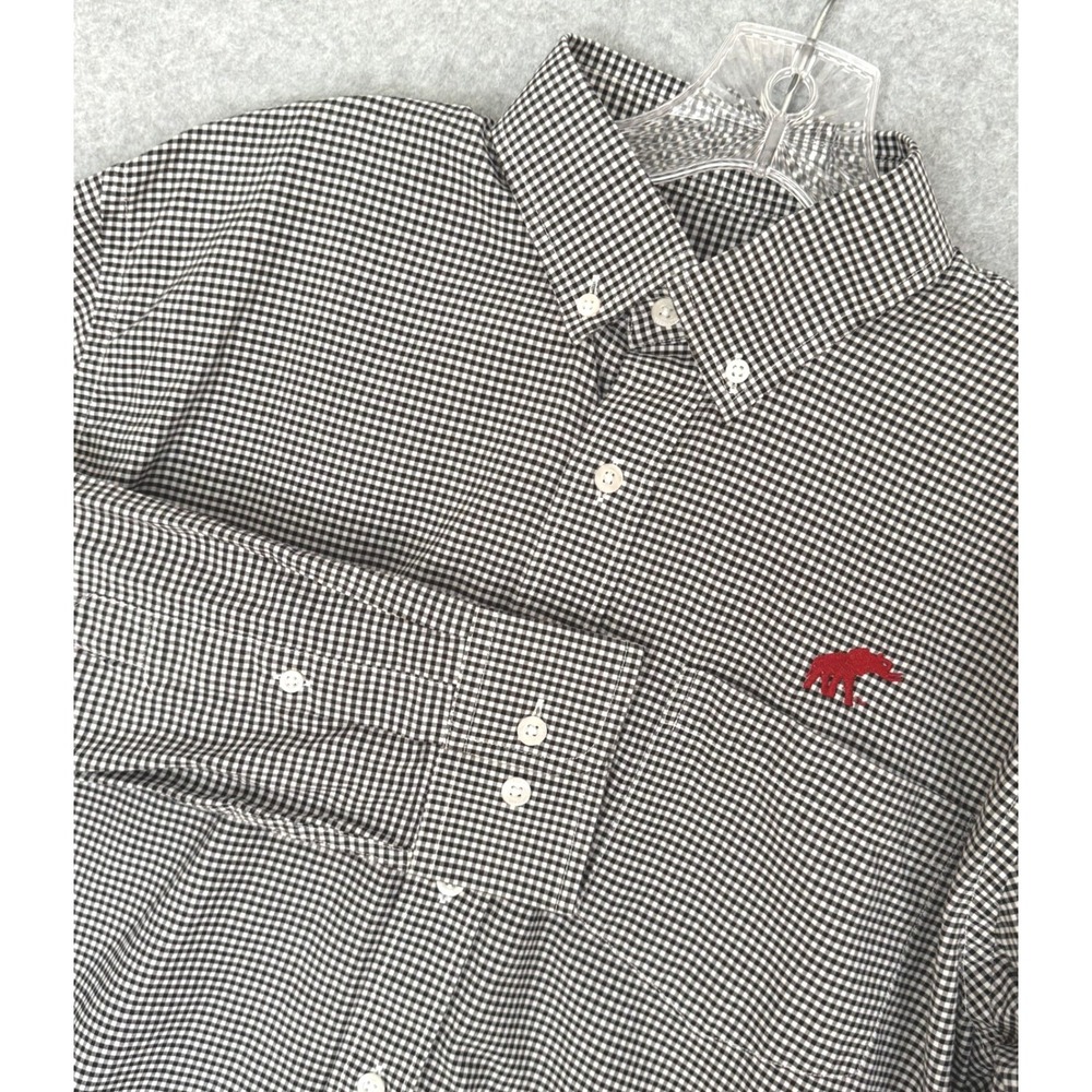 Alabama Crimson Tide Shirt Men Medium Black White Gingham Red Elephant Button Up